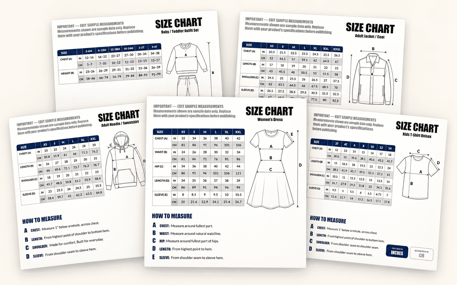 Listify apparel size-chart system