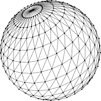 A simple black outline of a spherical object with a grid pattern, resembling a globe or planet.