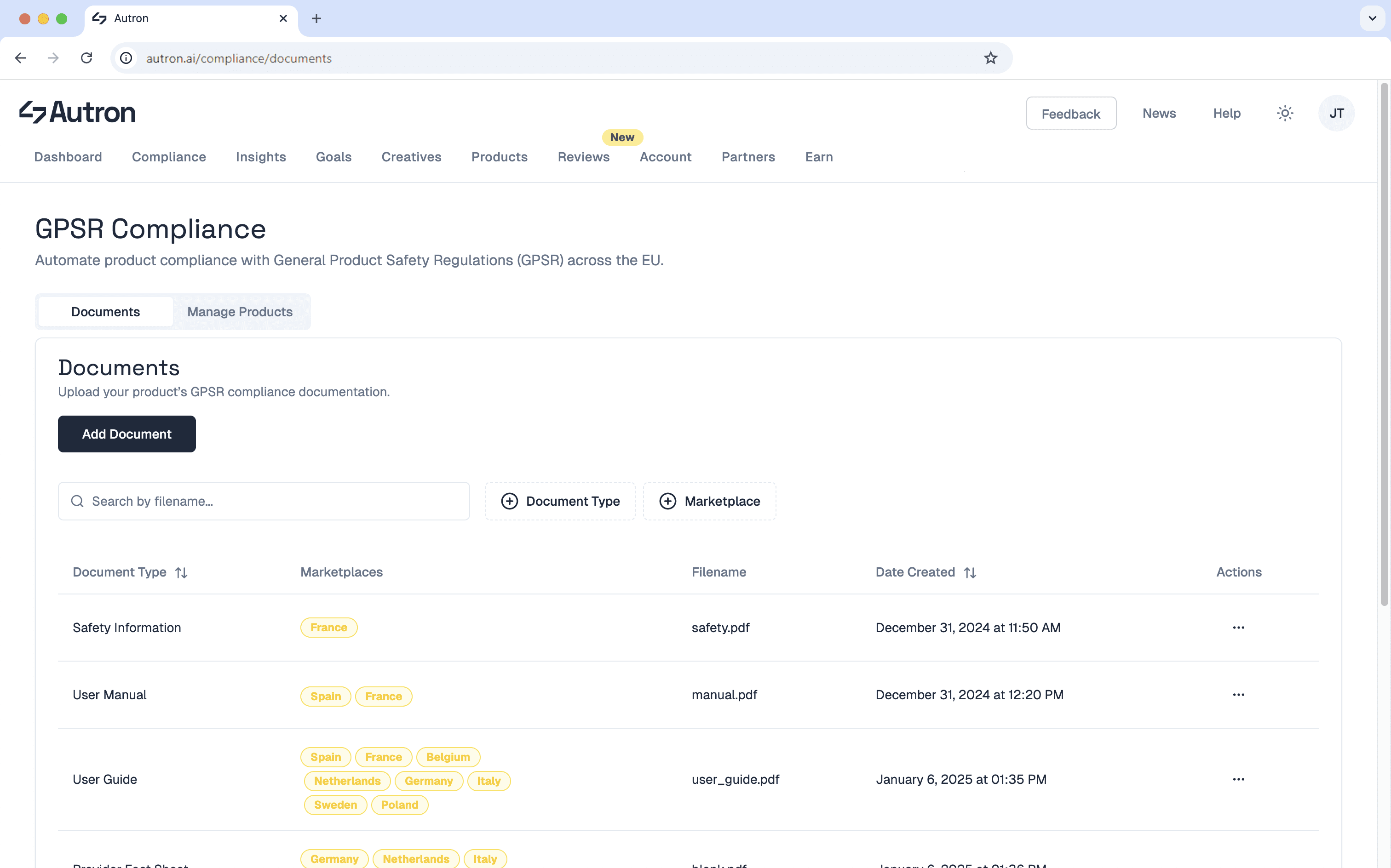 Autron GPSR Compliance Automation Dashboard