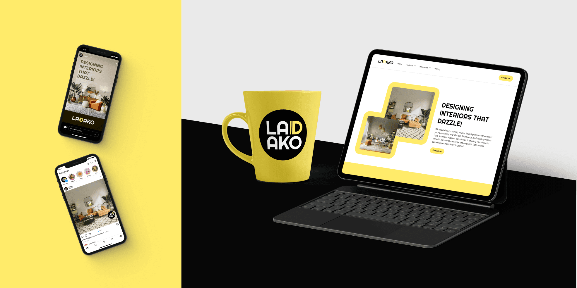 Logo presentation on social media, cup and website