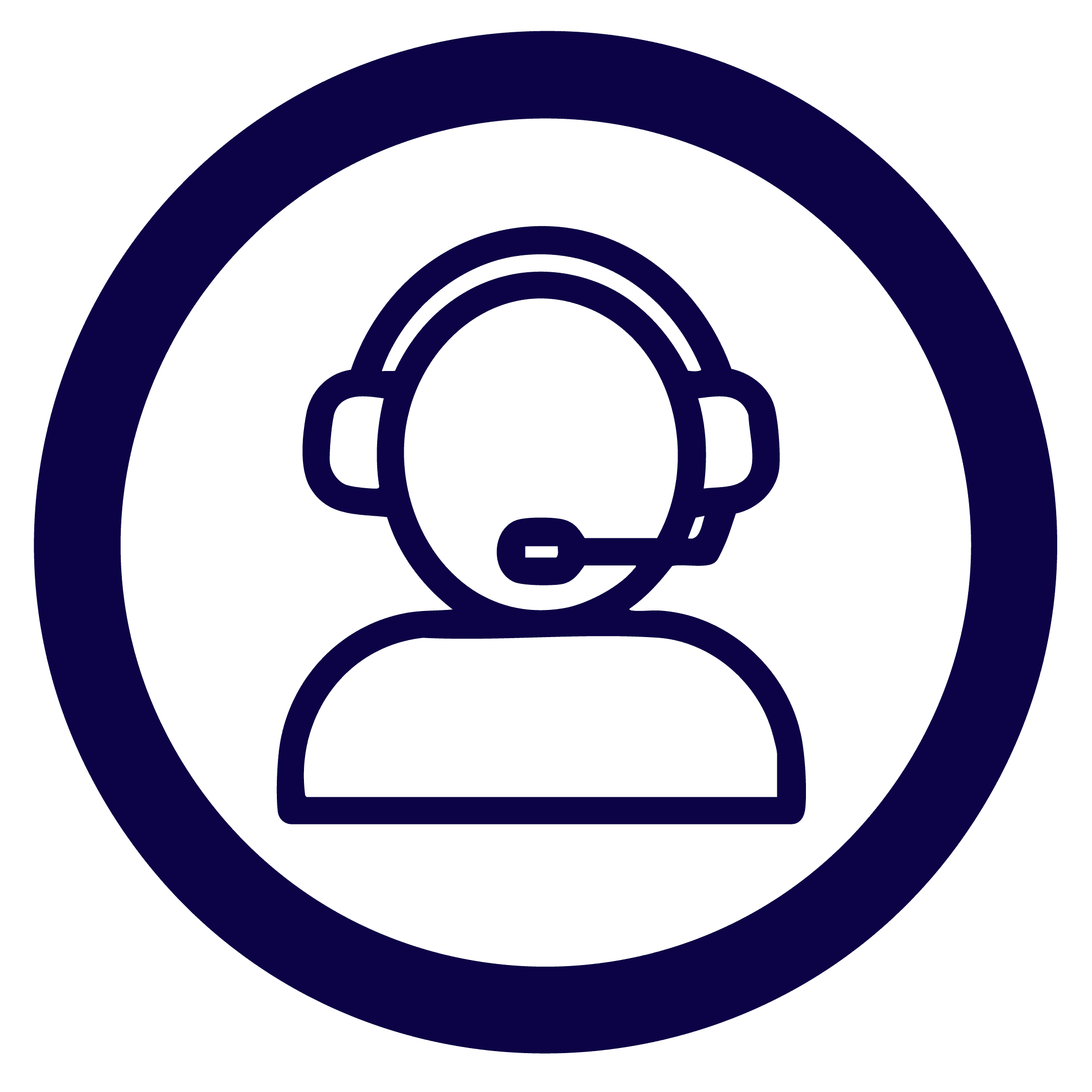 circle icon in blue of a customer service operator with a headset on 