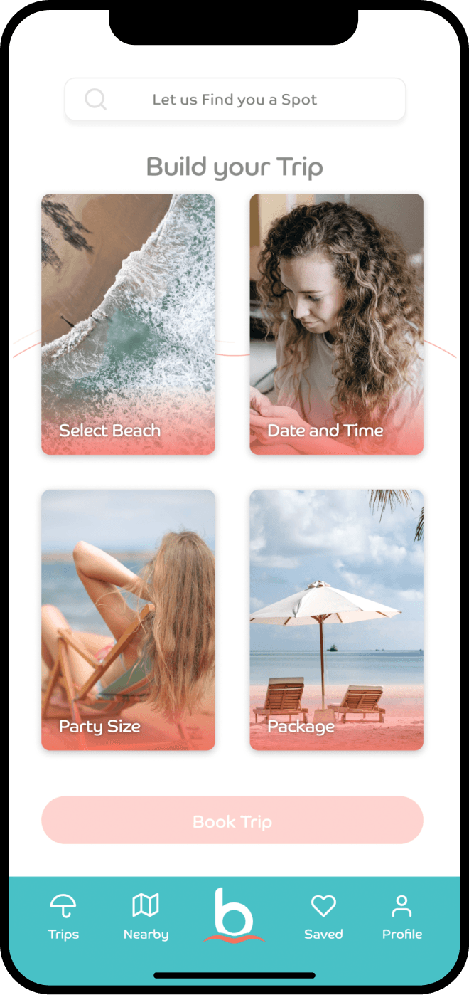 Home screen design of mobile app offering 4 choices.