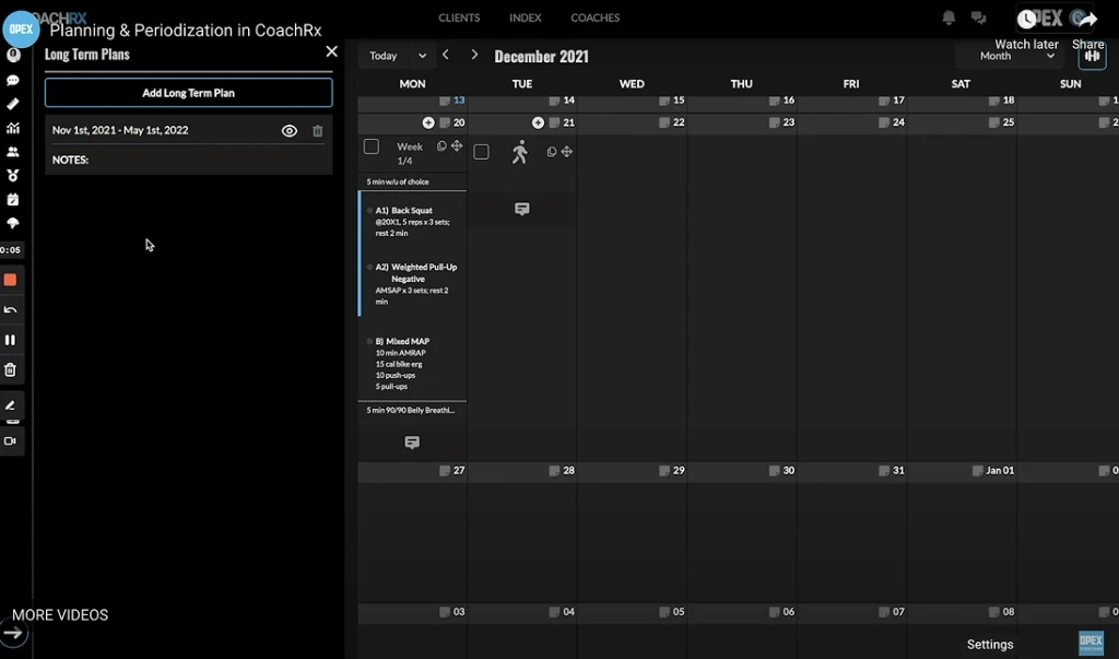 O2X planning and periodization screen
