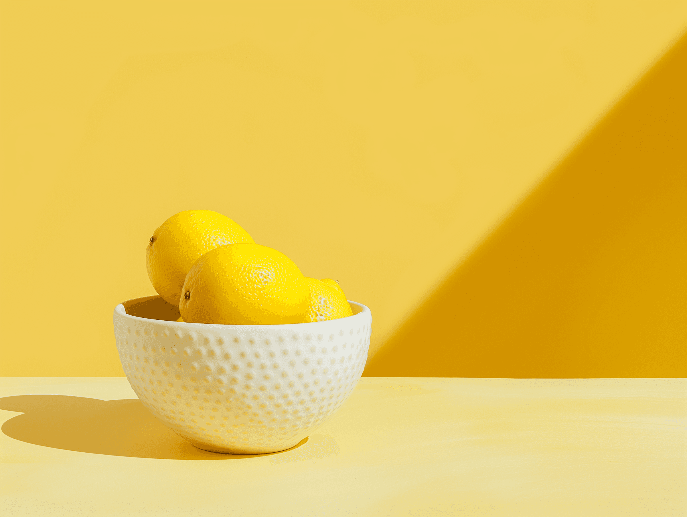 Yellow bowl filled with lemons on bright yellow background for lifestyle branding