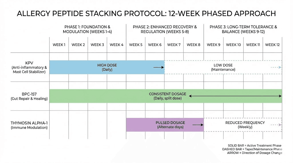 Peptide protocol timeline for allergy treatment showing stacking schedule