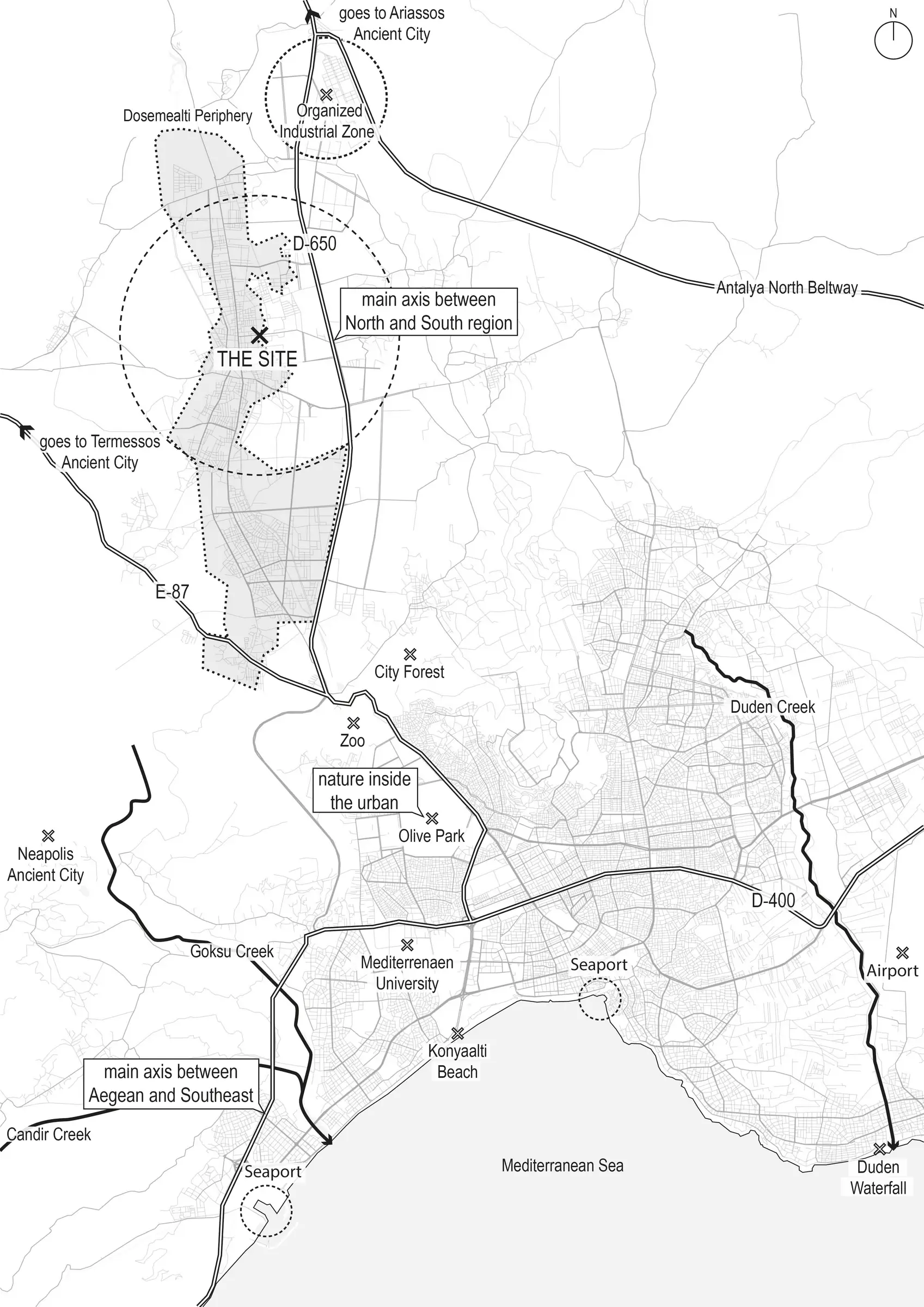 Map showing the site's location within the city of Antalya