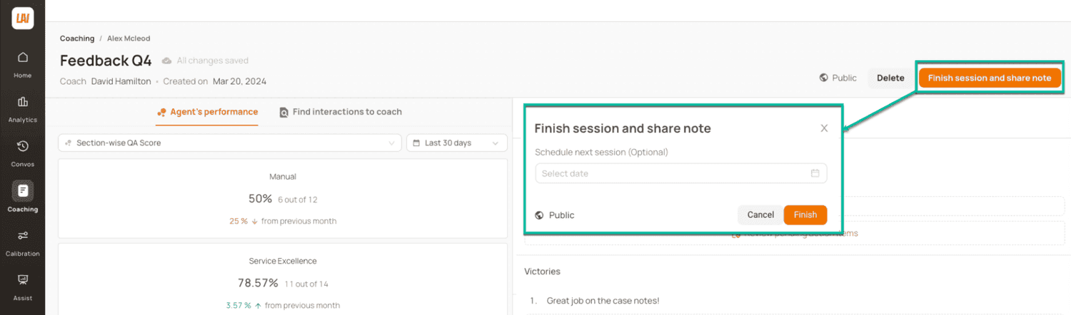 Coaching: Finish session and share note