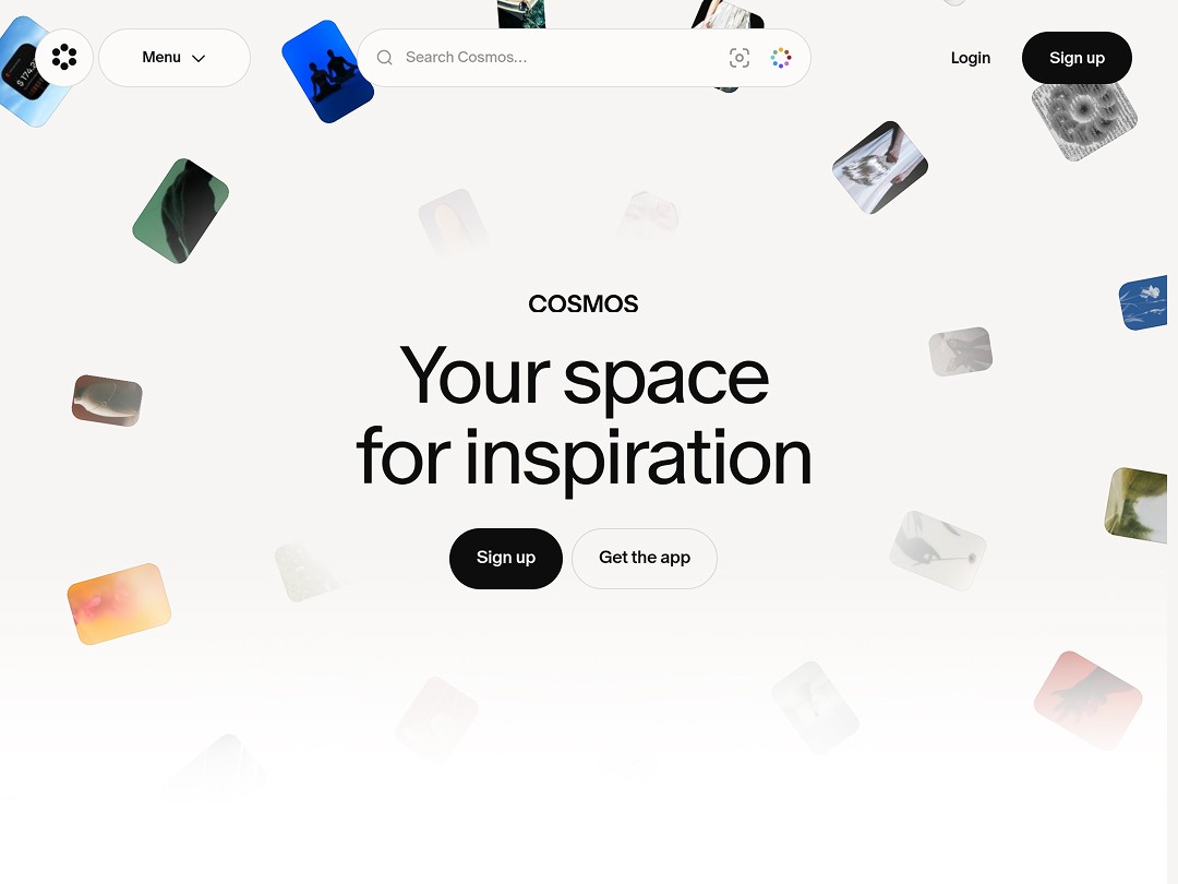 Web page with "Your space for inspiration" and floating images.