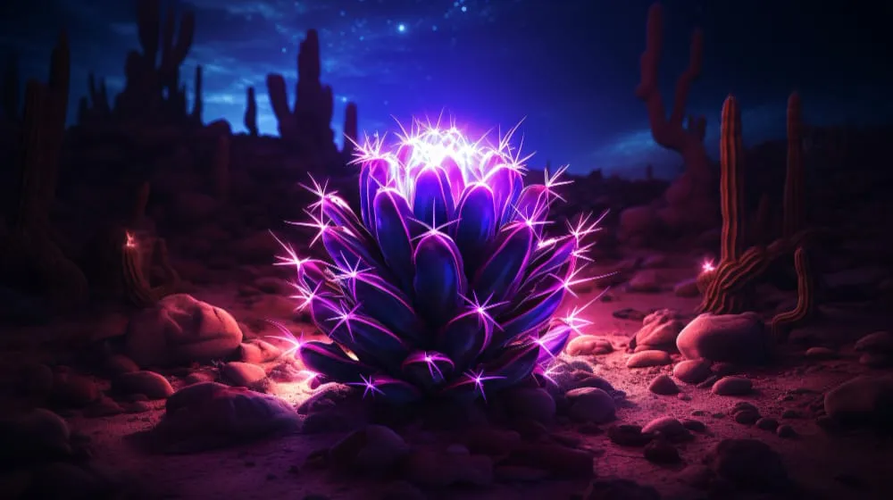 3d rendering of vibrant neon cactus in desert