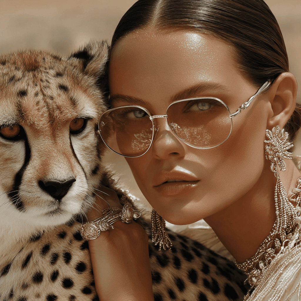 Women with cheetah portrait 