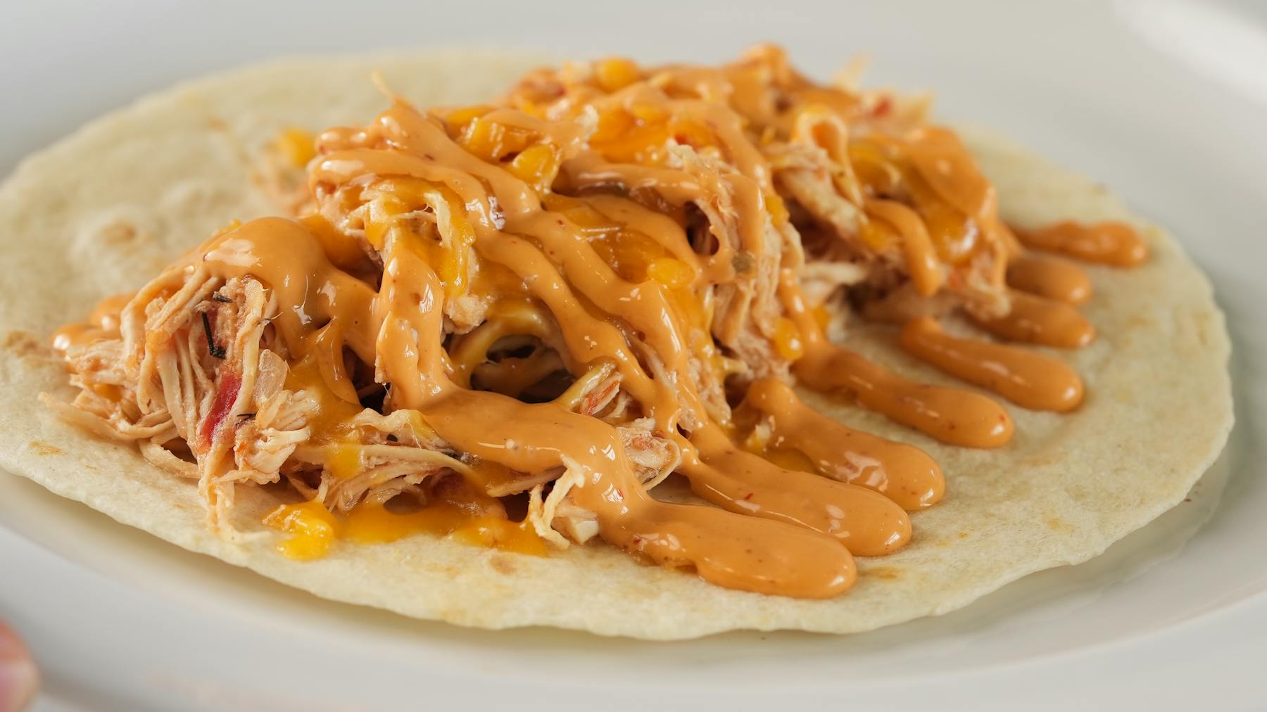 TINGA TACO Slow-cooked chicken seasoned with tomatoes and cheese, served in a soft tortilla with a smoky chipotle sauce