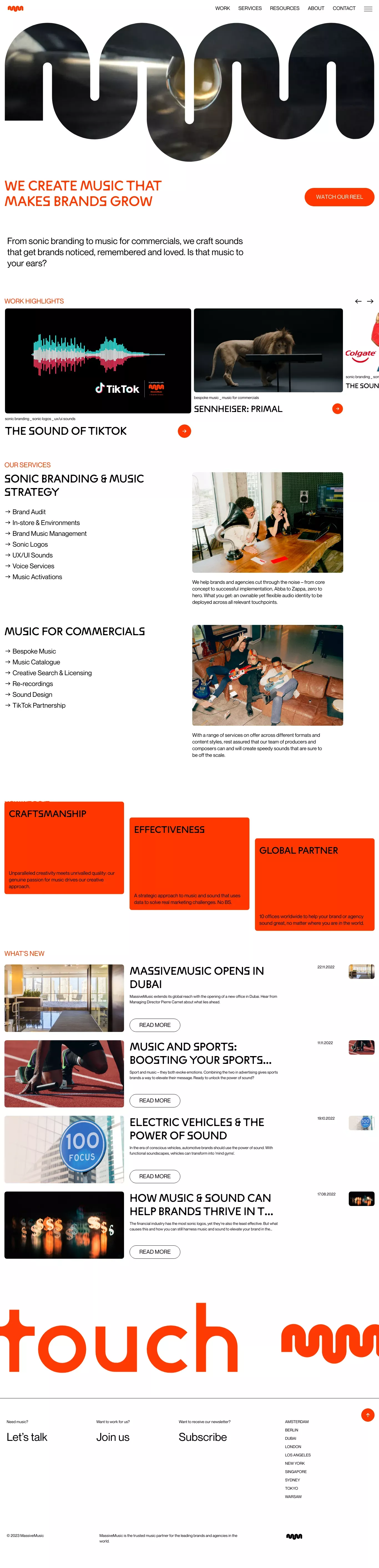 Sonic Branding and Music For Commercials portfolio page screenshot showcasing Tech and Music design