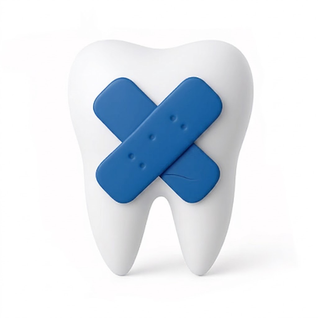 illustration of a tooth with bandaids on it