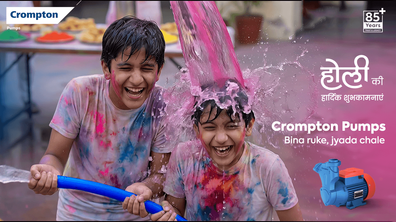 Crompton Holi ad film with kids playing colors and water splash.