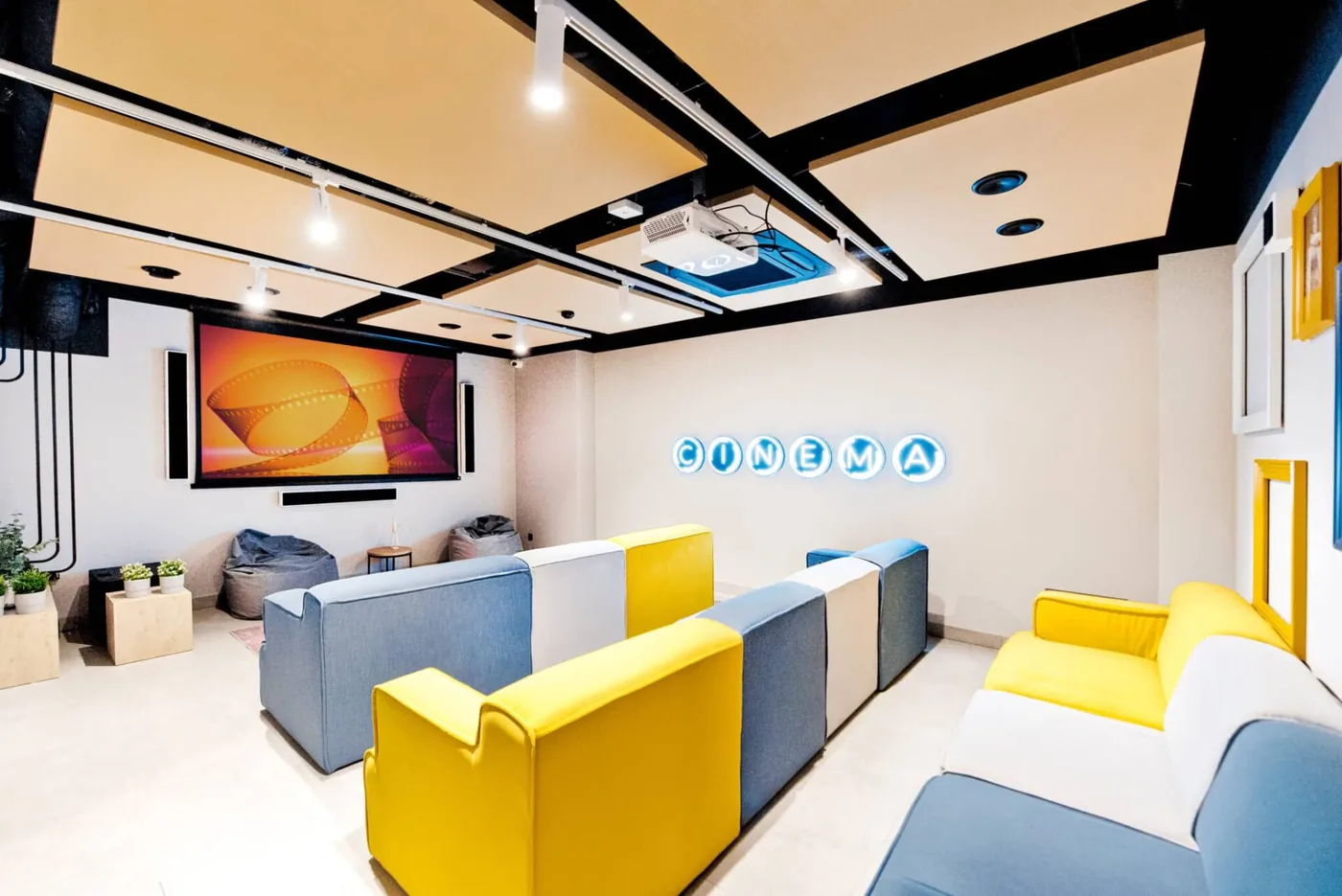 Cinema room with comfortable seating at student accommodation in Kraków