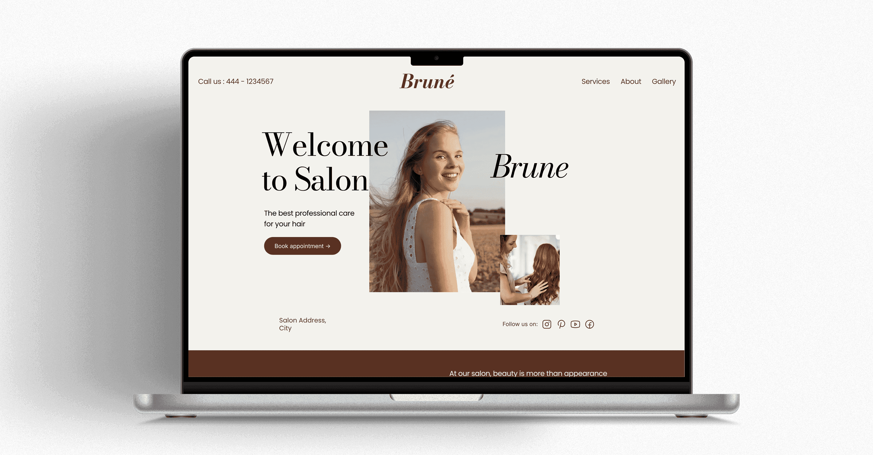 Mockup of hair salon website for Brune salon