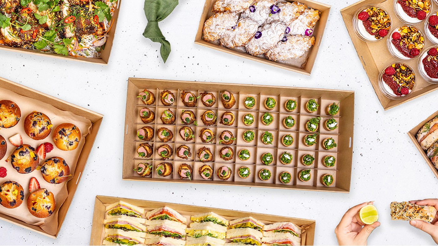 Express Catering menu items in a flat lay