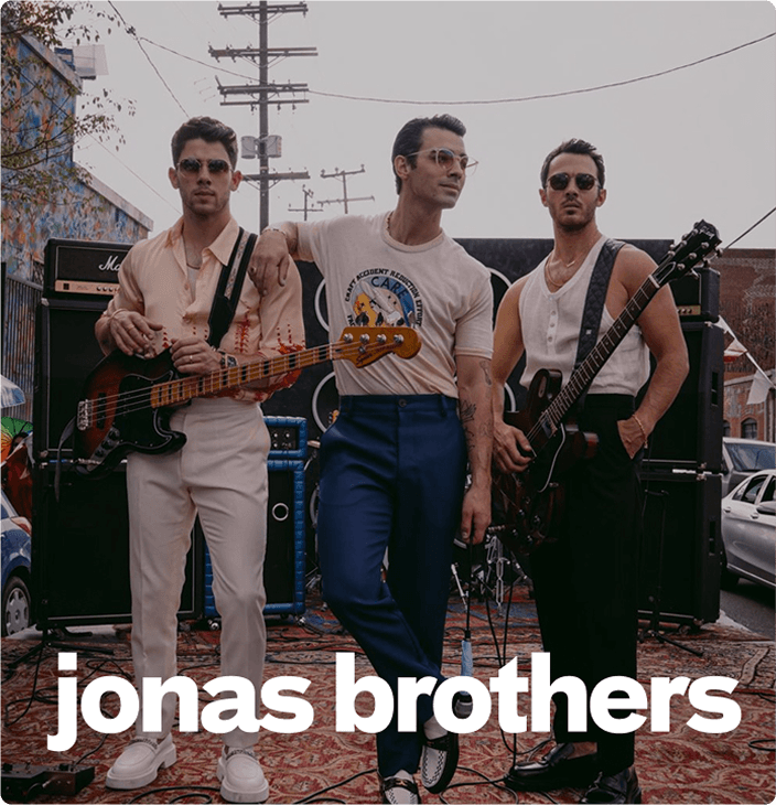 A labeled photograph of the Jonas Brothers