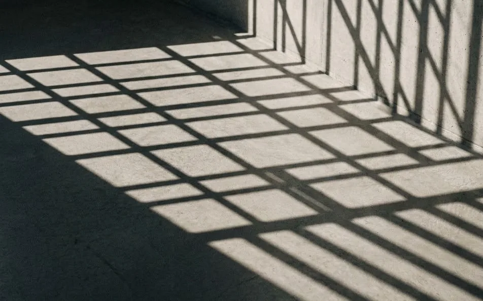 A grid of light and shadow on concrete