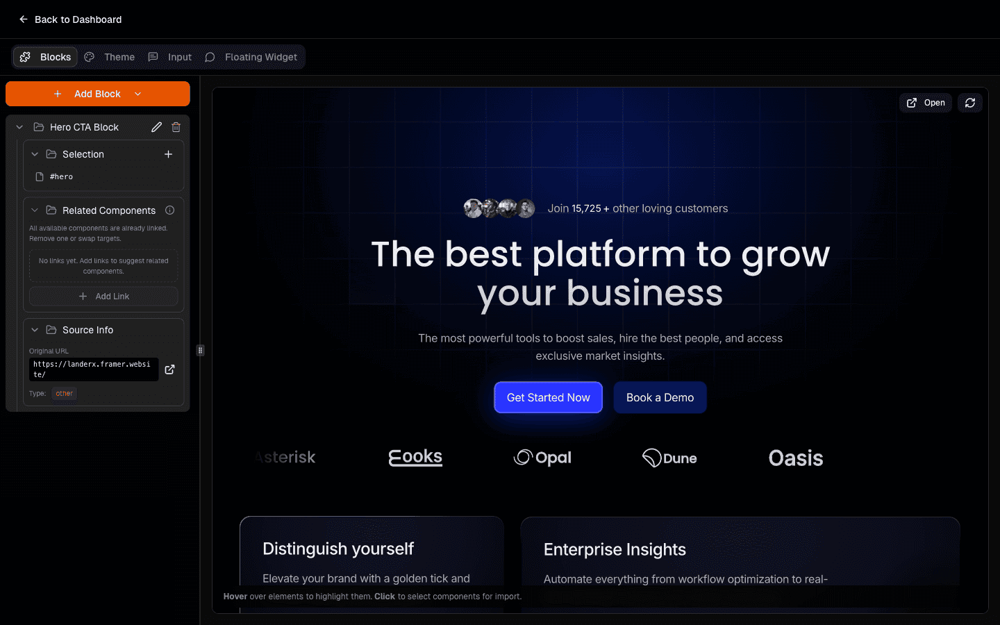 New block visible and available in project