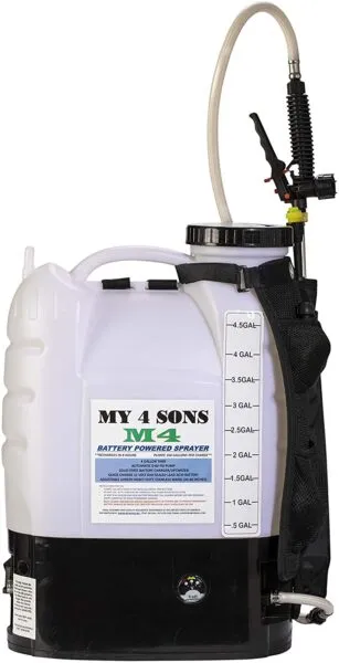 handheld sprayer with a long nozzle, hose, and adjustable strap