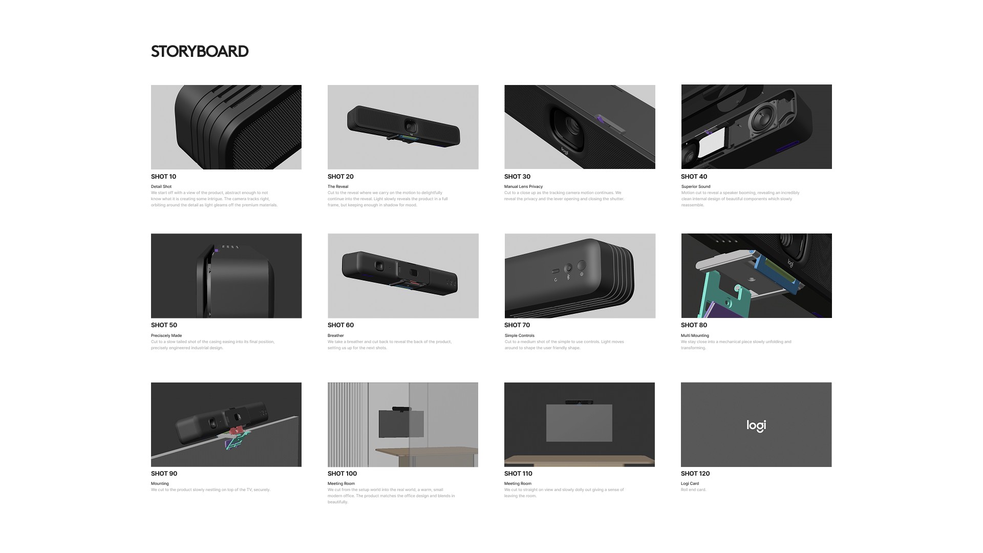 Storyboard overview showing key frames from the Meetup 2 product video