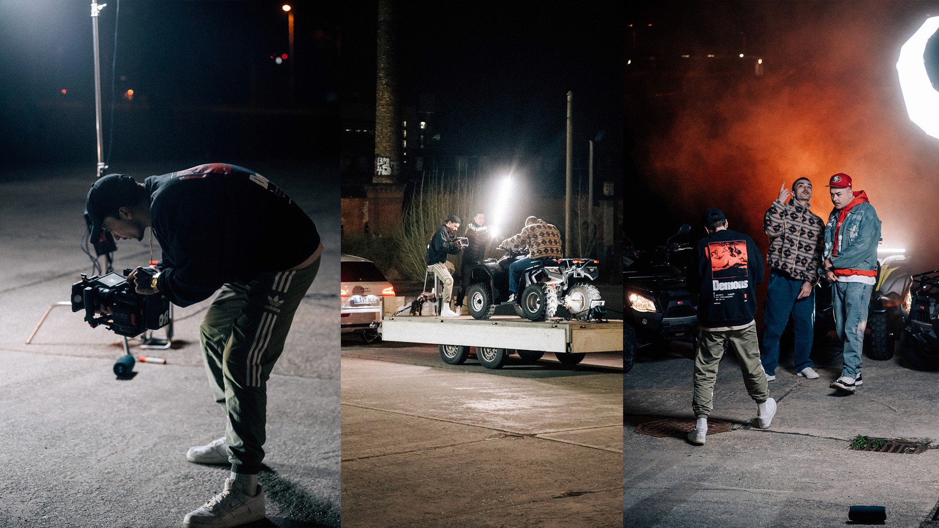 behind the scenes videoproduction, quad on trailer with red camera dsmc2