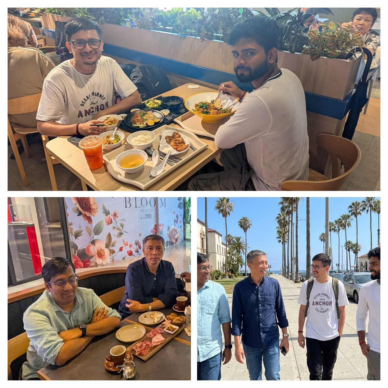 four people watching on white MacBook on top of glass-top table