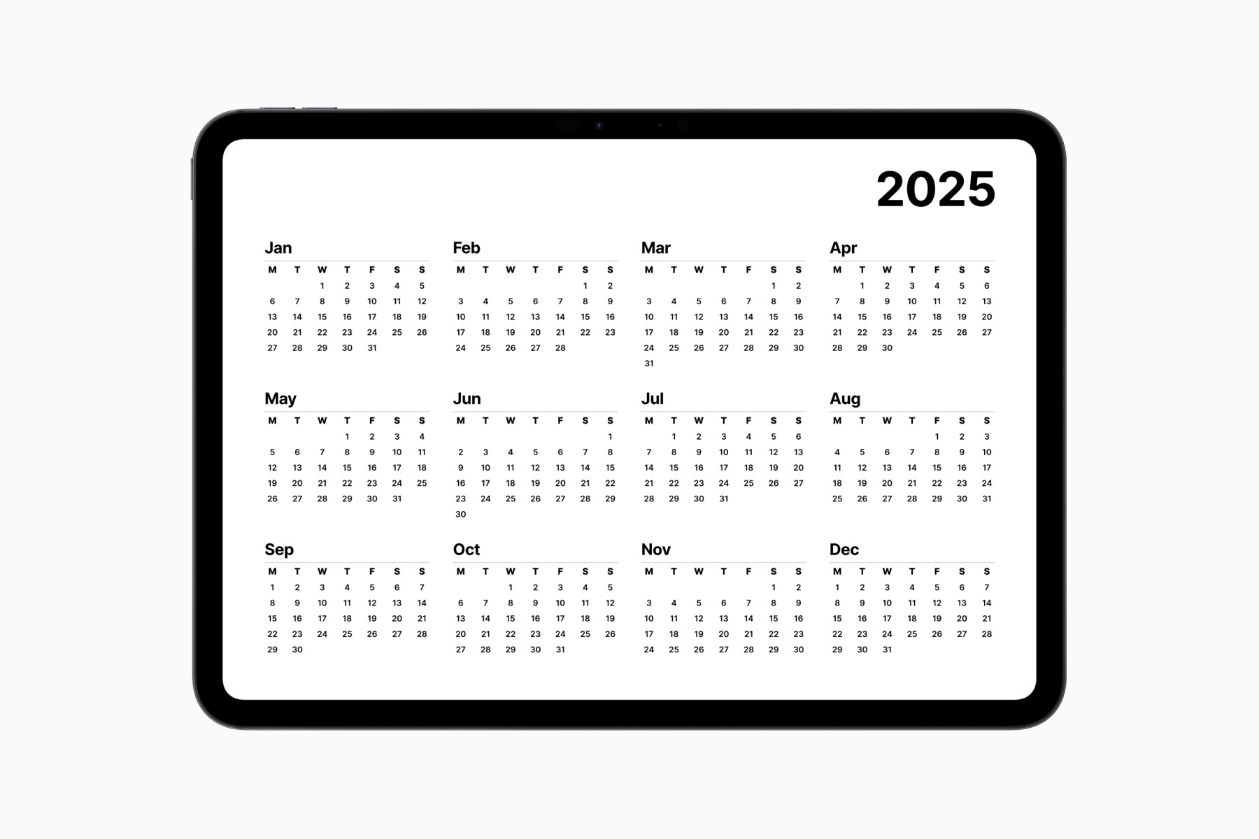 2025 Calendar for 12 Months