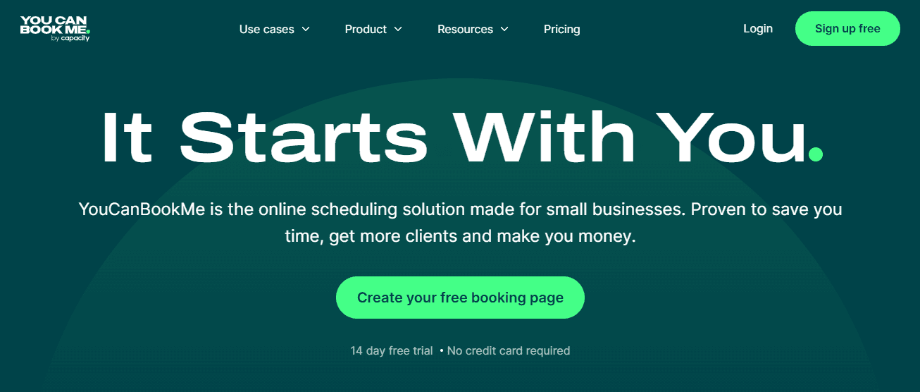 Screenshot of YouCanBook.me homepage