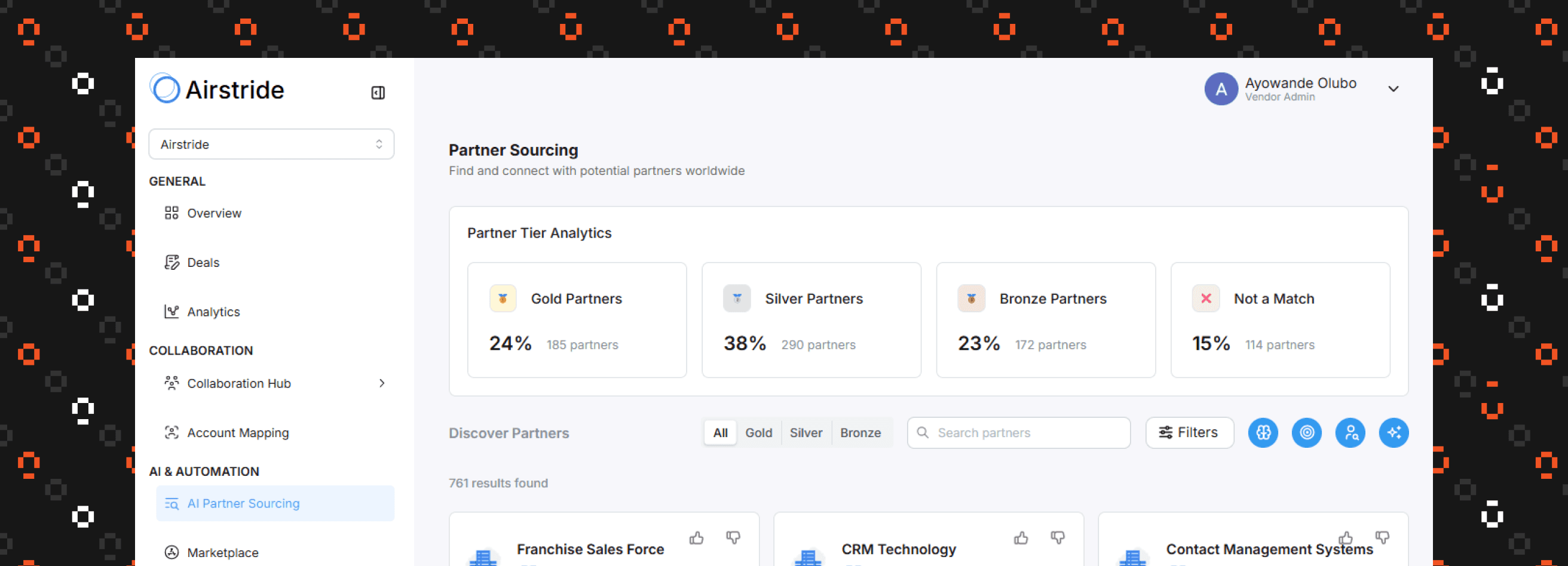 Airstride showing partners sourced with AI