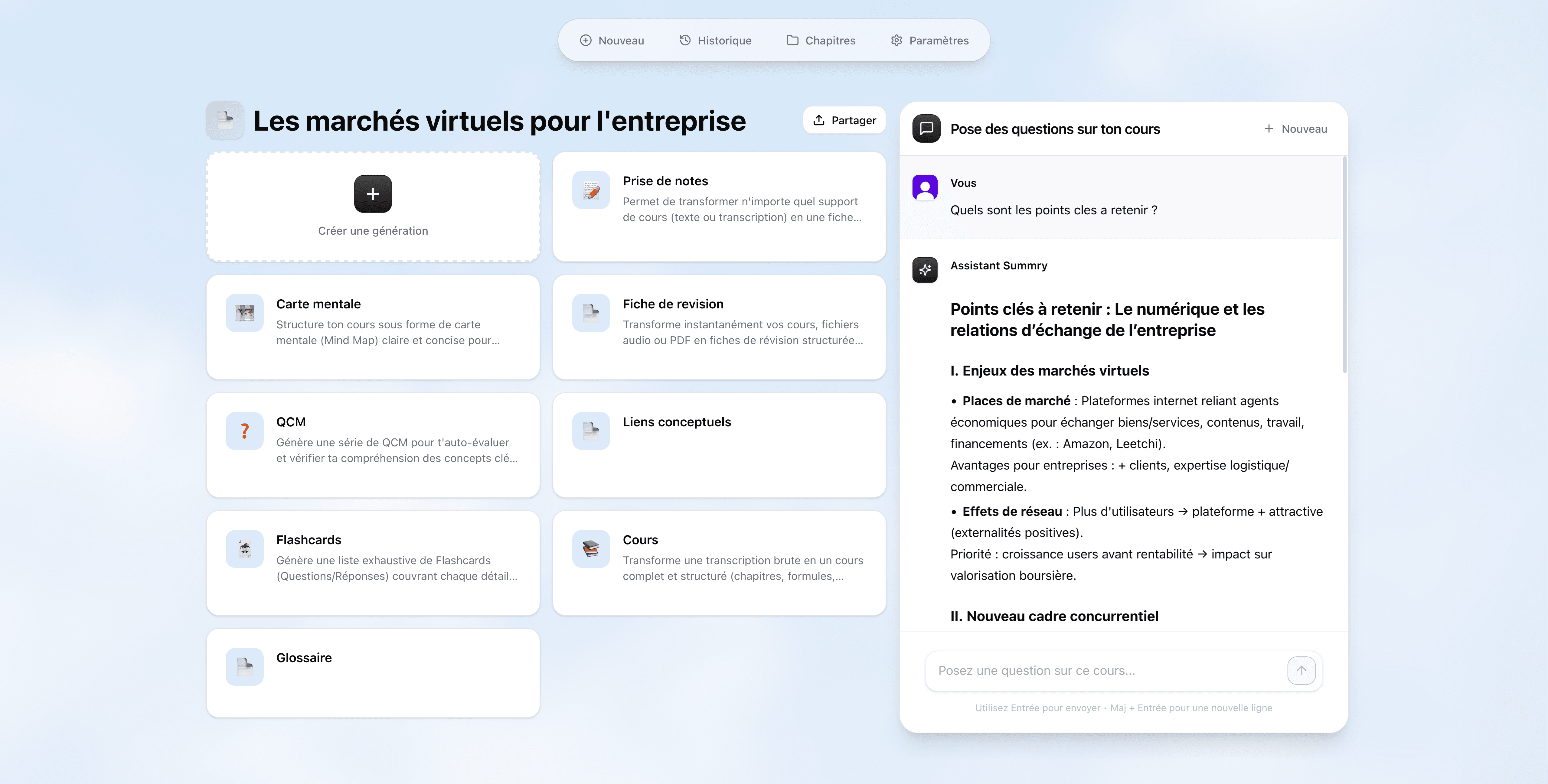 Une image d'un cours dans Summry