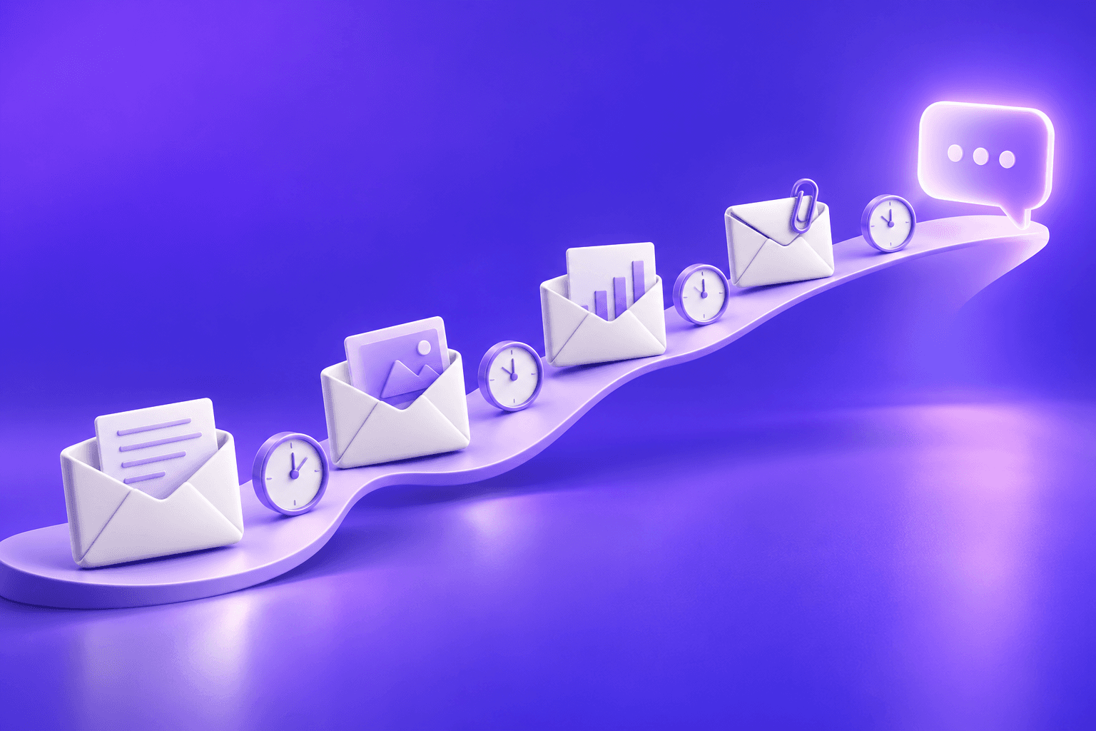 Conceptual purple and white illustration for Cold Email Follow Up: How Many to Send, When, and What to Say