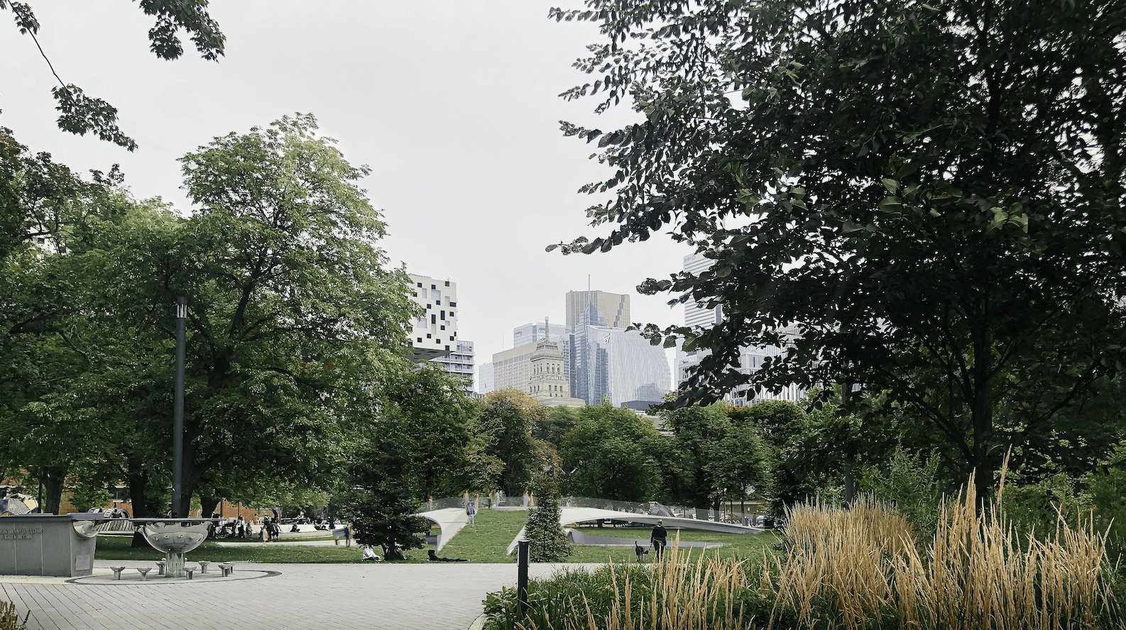 Render of “Superimposition” minimizing its visual impact on Grange Park in Toronto