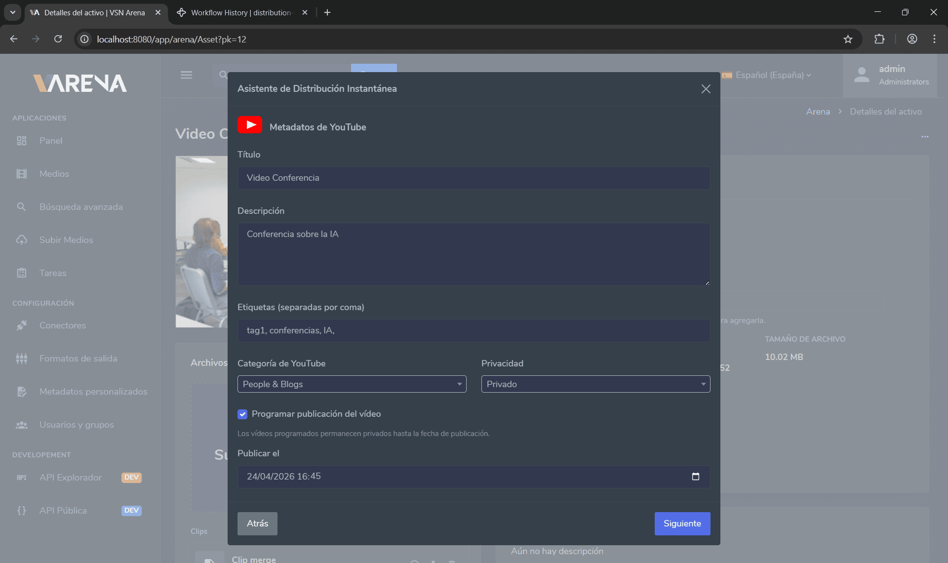 Arena PRO Dam Youtube integration