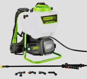 handheld sprayer with a long nozzle, hose, and adjustable strap