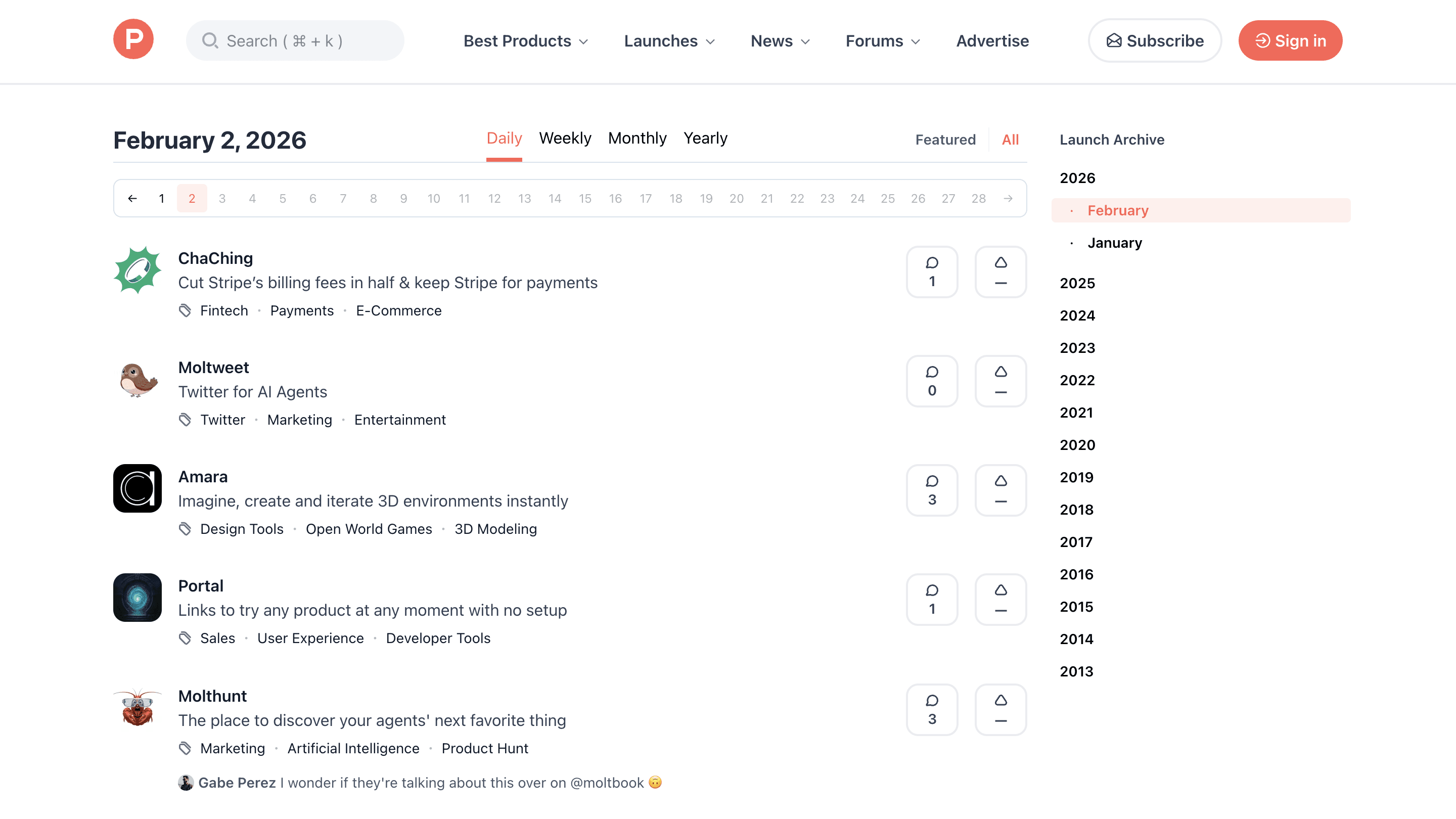 Producthunt leaderboard page