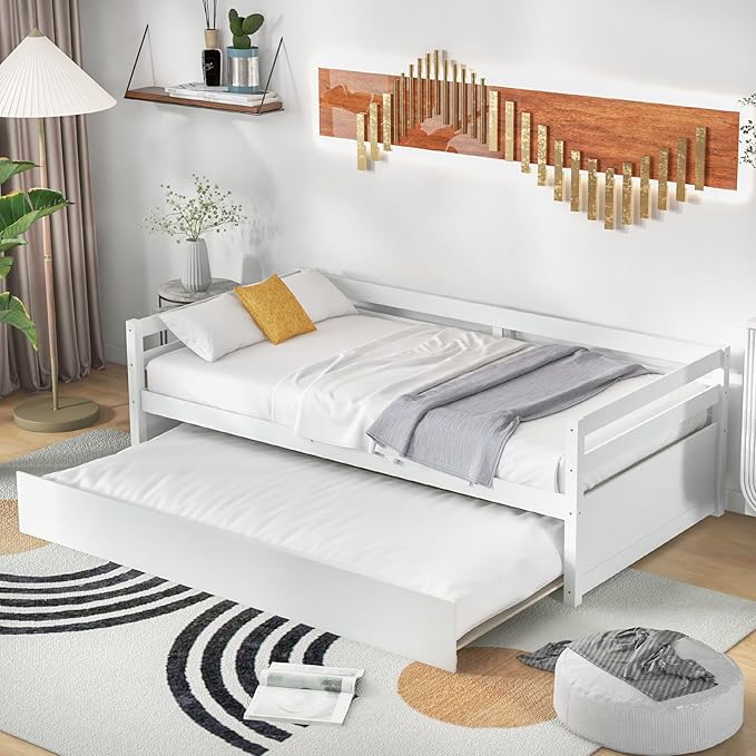 Optimize your space with the white wooden guest bed, perfect for work or relaxation.