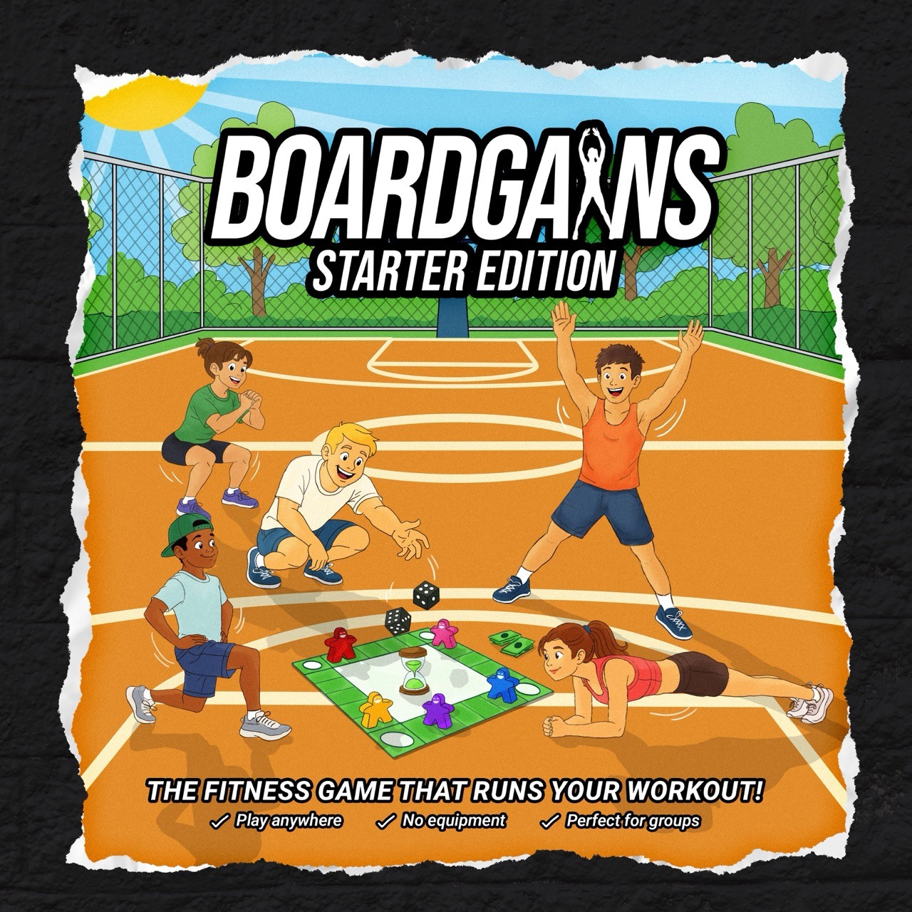BoardGains Starter Edition back-of-box packaging design showing game details and instructions.