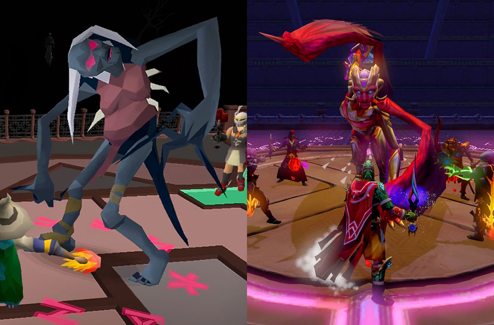 Dual screenshot of Old School and RuneScape bosses