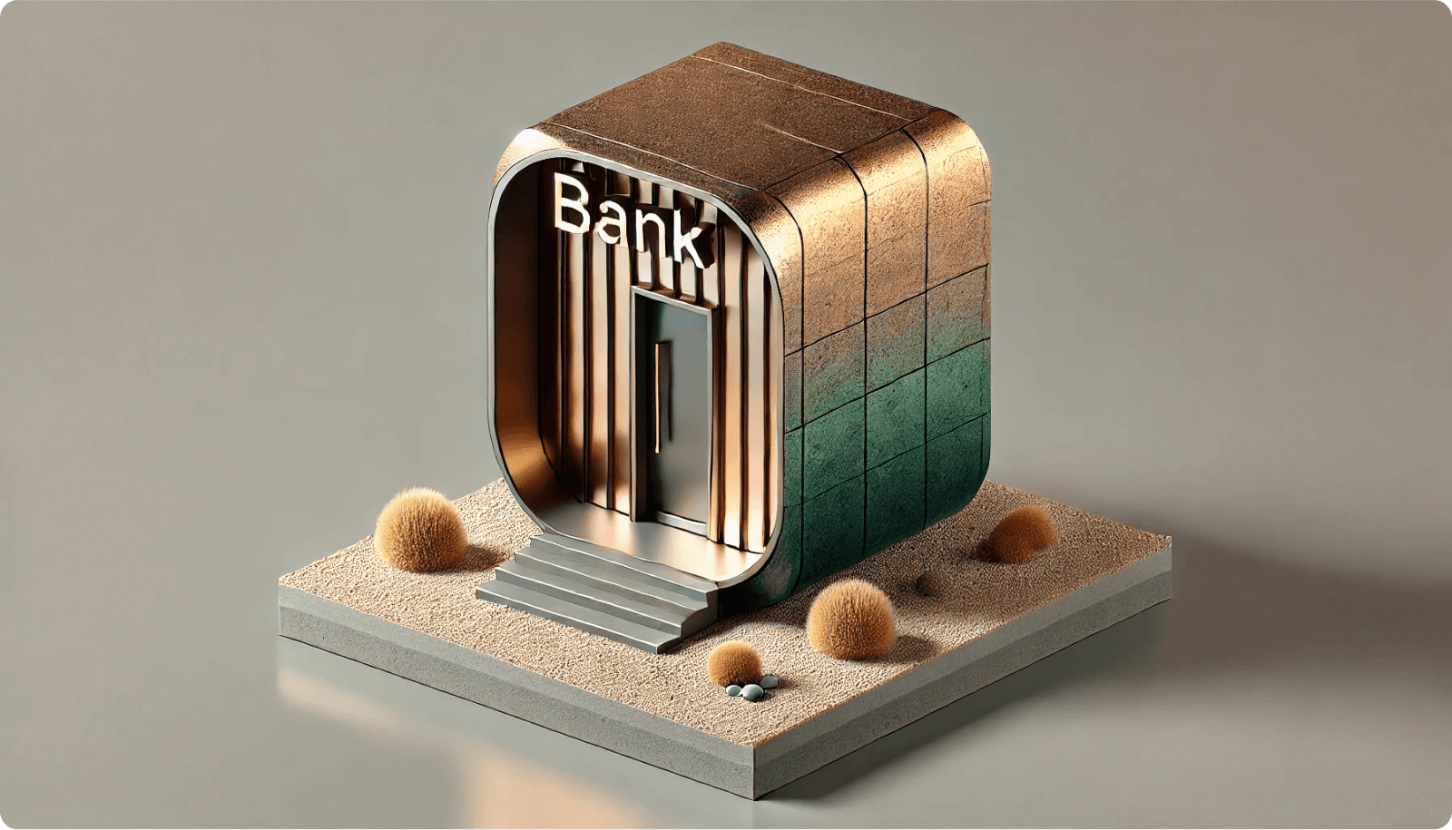 A metallic and minimalist bank building