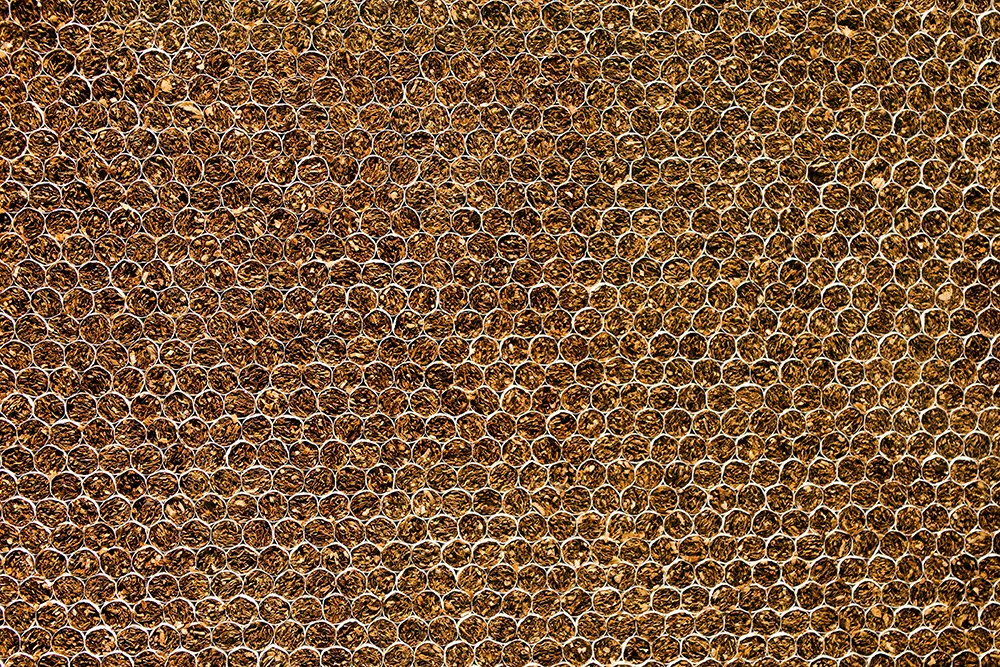Stacks of cigarette packs.
