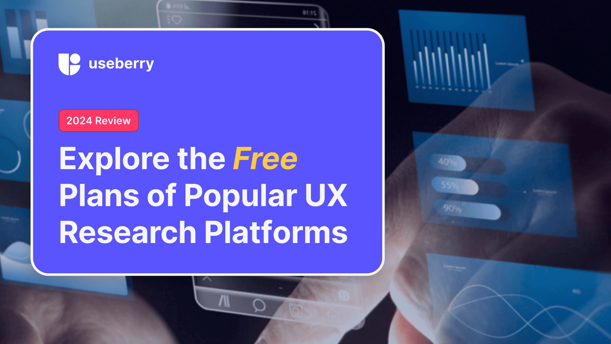 Cover with a tech background to represent digital ux research tools, with a text making it clear that this is a 2024 review of free ux tools