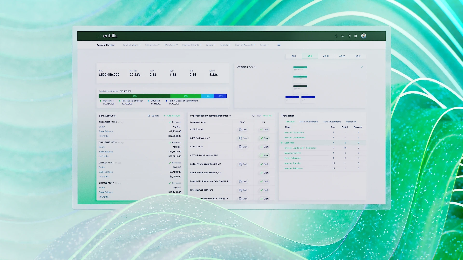 Animated overview of a SaaS platform interface for fund management, blending clean UI design with motion graphics to explain complex investment data.