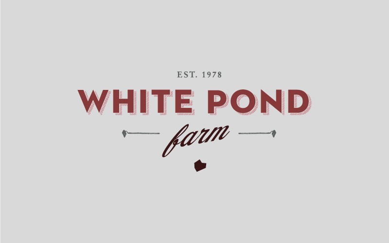 The logo of WHITE POND Barn colored in brown and red on a white background.