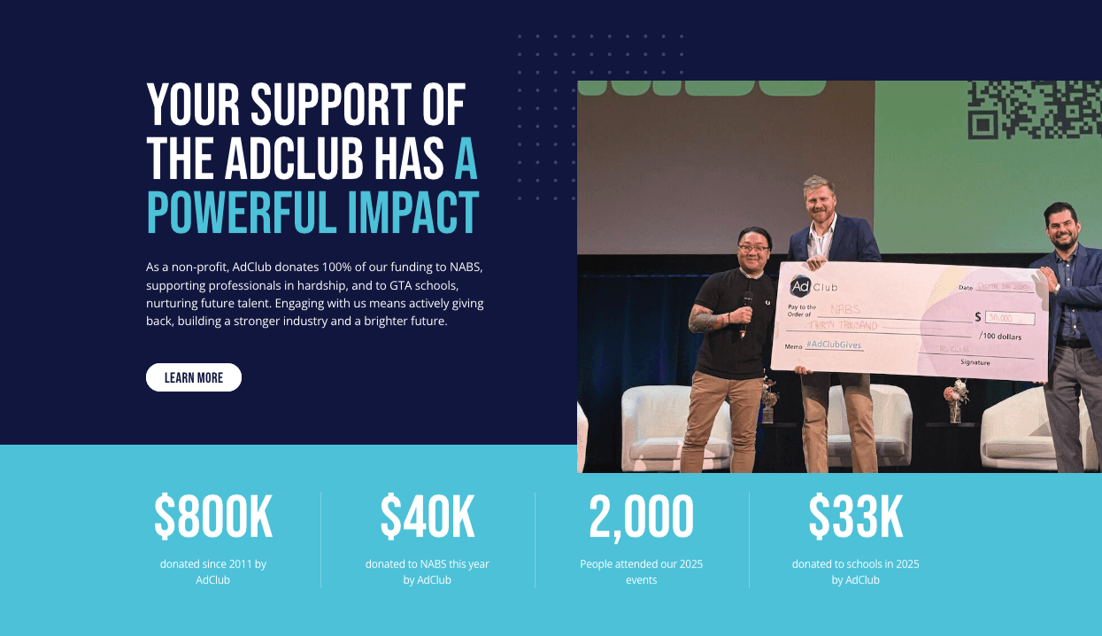 Your Support of The AdClub has a powerful impact website page