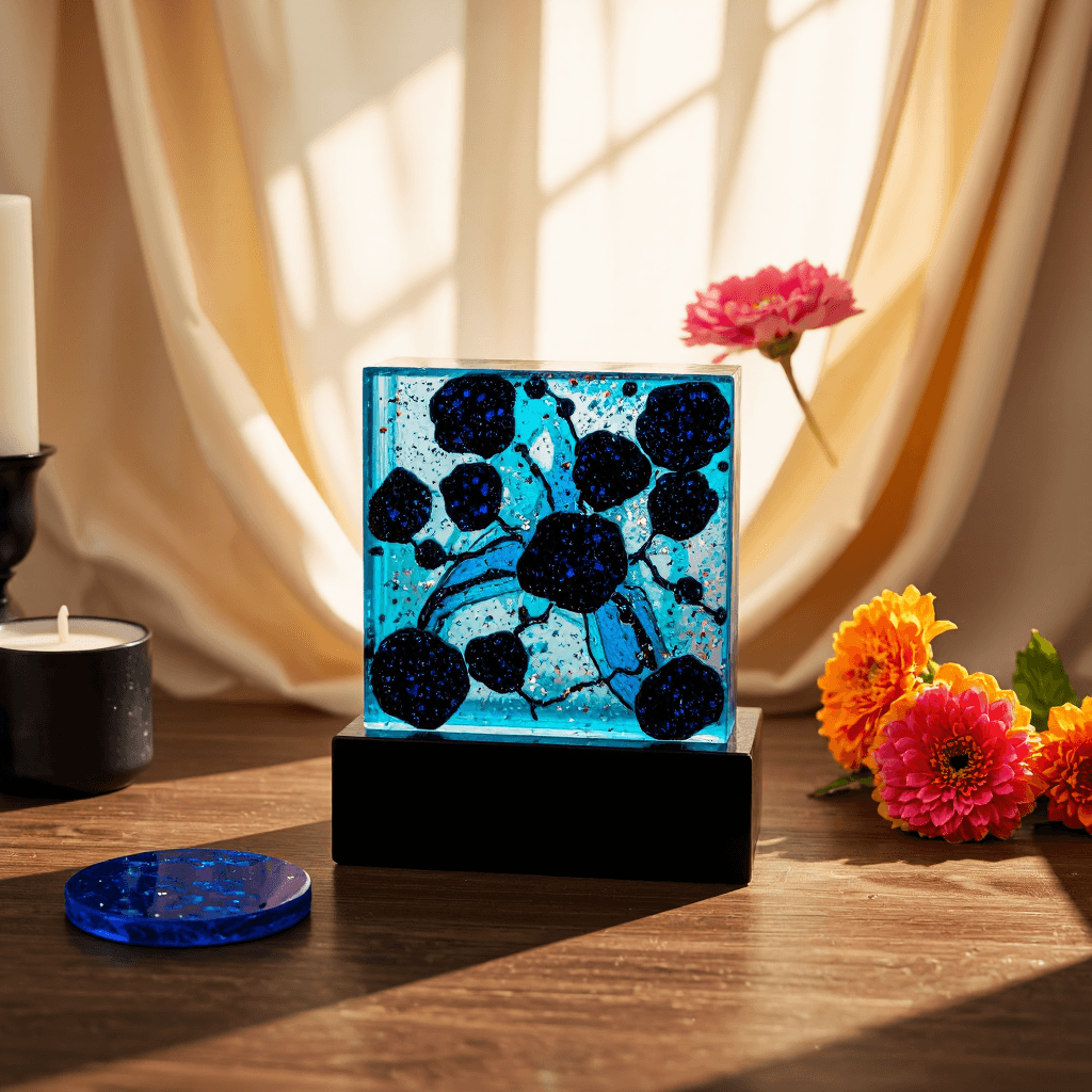 product photography of decorative resin art piece with glitter
