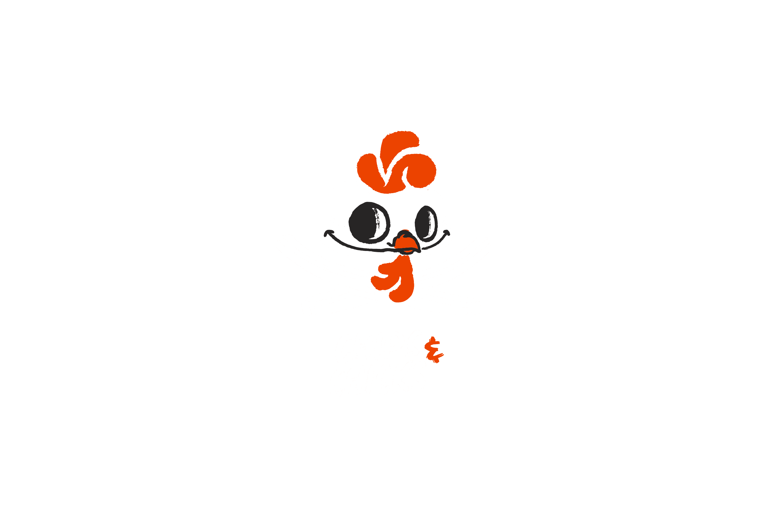 Chips & Chicks logo — bold cartoon chicken mascot with red comb and crossed fries in pirate-flag style on black background — F&B restaurant branding and logo design by Makers' Studio