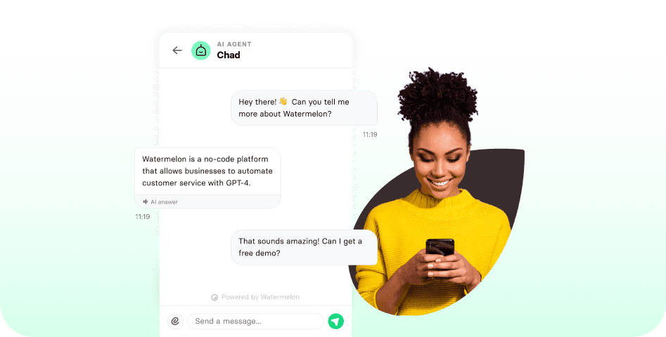A human girl chatting with a Watermelon AI Agent