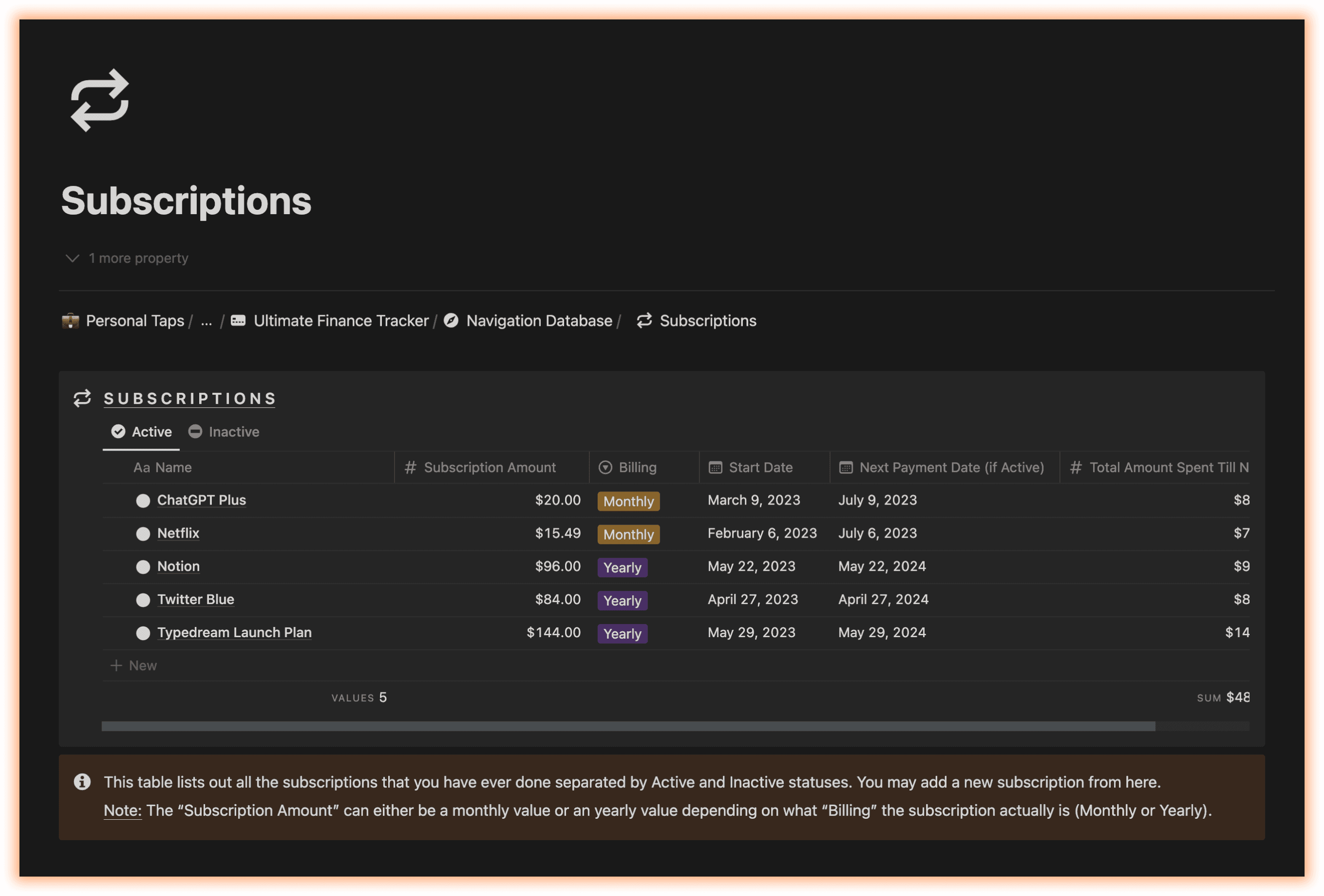 Track and manage subscriptions using Notion